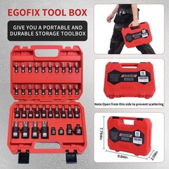EGOFIX 38 pc Torx Bit Set S2 Alloy Steel | Star T6-T70 & Tamper Proof