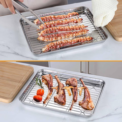 Quarter Sheet with Rack (1 Pan + 1 Rack), 9×13 Stainless Steel Baking Pan with W
