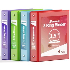 1.5 Inch Binders 3 Ring 4 Pack, 1 1/2 Inch Classic 4-Color Binder Set (8.5×11…