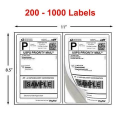 200 – 1000 Shipping Labels 8.5 x 5.5 Half Sheets Blank Self Adhesive 2 Per Sheet
