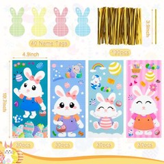 120 Pcs Easter Cellophane Bags 120 Gold Twist Ties 40 Gift Tags Party Decor