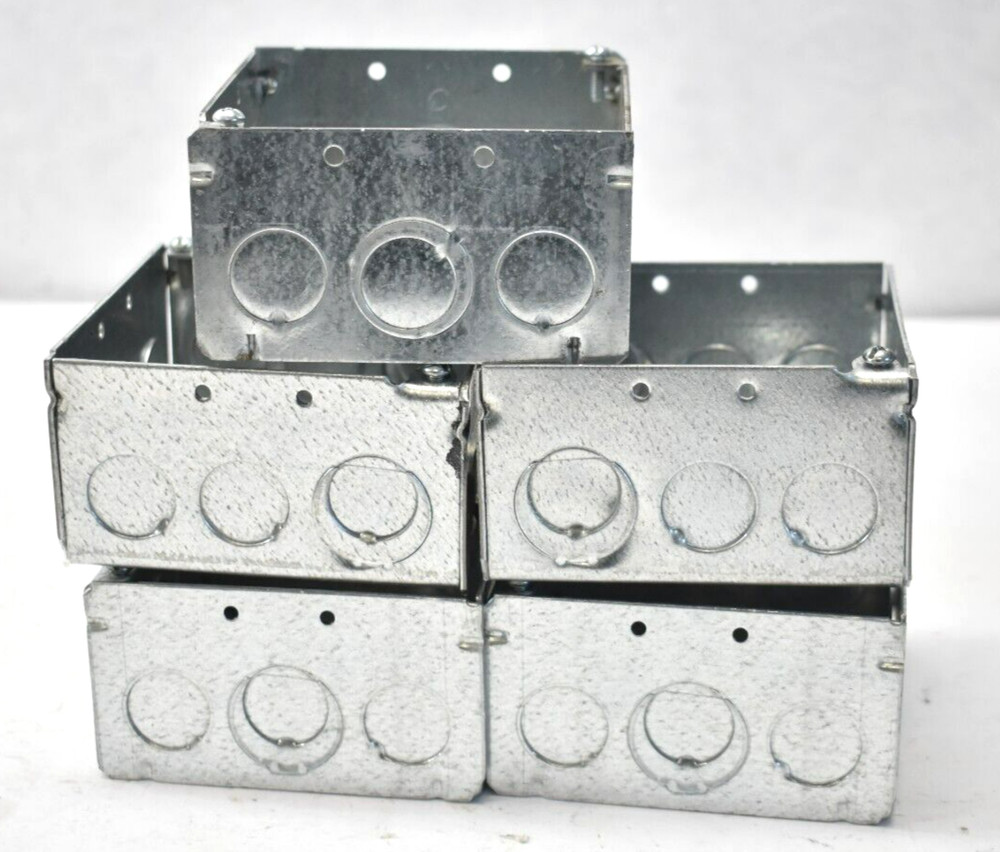 Lot of 5 Square Box Enclosures 4″ x 2-1/8″ Depth 2 Gang 30 cu in Silver