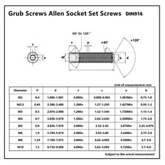 M2 M2.5 M3 Stainless Steel Grub Screws Allen Socket Set Screws Cup Point DIN916