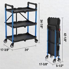 WORKPRO 3-Tier Collapsible Service Cart, 210 LBS Foldable with Wheels Aluminum