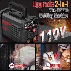 Soldadora Inverter 110V MMA TIG 2 en 1 Portátil 135A Kit 20 Varillas Gafa Guante