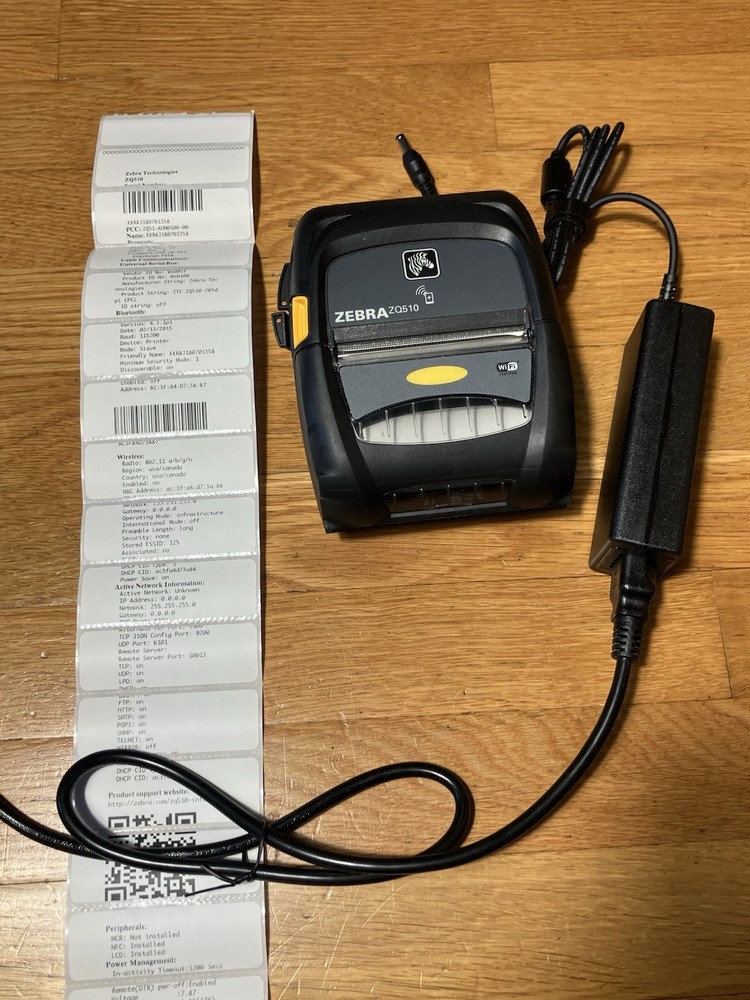 Zebra ZQ510 WiFi and Bluetooth Label Printer, w/ Battery, Charger, Belt Clip