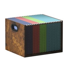 1 PCS Rustic Brown Wooden Hanging File Organizer Metal Mesh Desk Crate