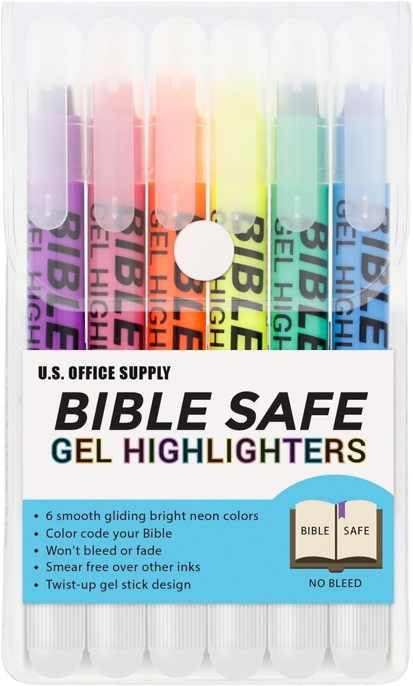 U.S. Office Supply Gel Highlighters, 6 Pack, Neon Fluorescent Colors – Bible Saf