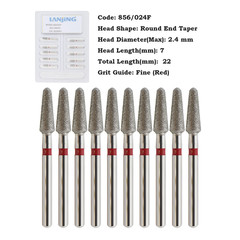 10pcs/pk Dental Diamond Round End Taper Burs 856/024F Fine Grit FG Friction Grip
