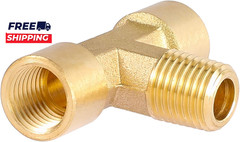 2 Pack 1/4″ NPT Brass Tee Pipe Fitting T Shape Connectors 1/4″ NPT Female X 1/4″