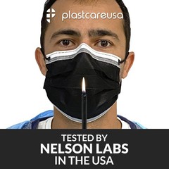 50 4-Ply ASTM Level 3 Black with White Stripe Face Masks with Adjustable Nose…