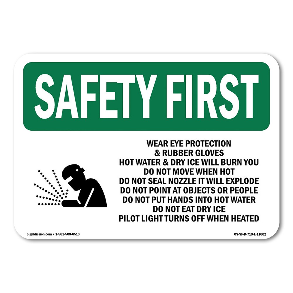Wear Eye Protection & Rubber OSHA Safety First Sign Metal Plastic Decal
