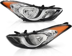 Pair Headlamps Hyundai Elantra Sedan 2011-2013 Clear Lens Chrome Amber HY2503161