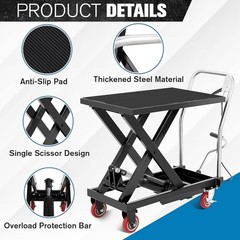 Hydraulic Lift Table Cart 1100Lbs Capacity 32″ Lifting Single Scissor Lift Table