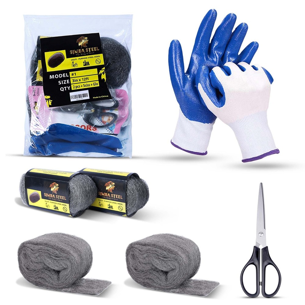Steel wool 2 pack 3x12FT, mice control gloves scissors, home repair SIMBASTEEL