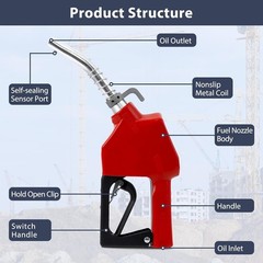 3/4 inch NPT Automatic Fuel Nozzle 13/16 inch Spout Auto Shut Off Gas Nozzle