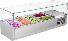 47″ Refrigerated Condiment Prep Station 3 * 1/3 Pan & 2 * 1/4 Pan Glass Shield