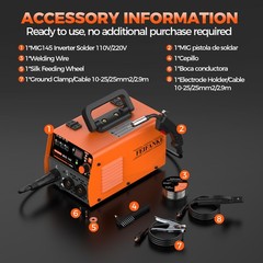 145A MINI MIG Welder 110V, Flux Core/Lift TIG/Stick Welder & TIG Welding Torch