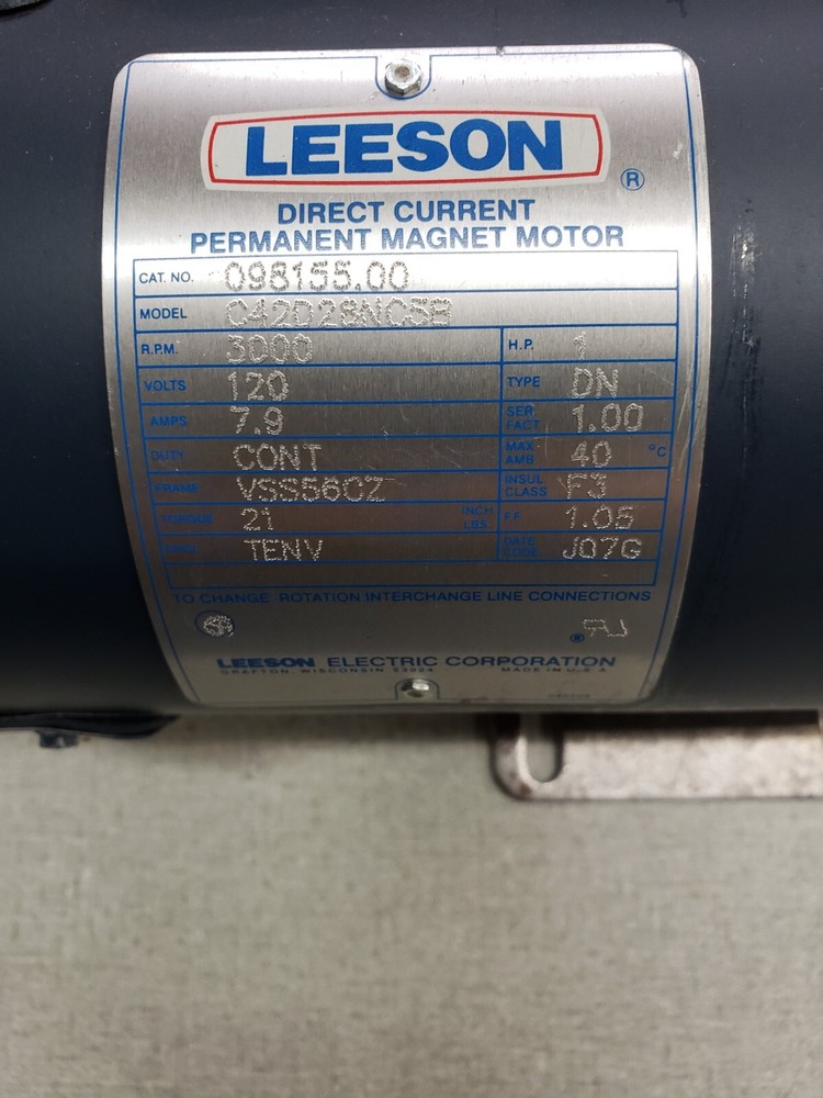 Leeson DC Motor, 1 HP, 3000 RPM, 0-120 VDC, TENV, 56CZ, Shaft Diameter- 5/8″