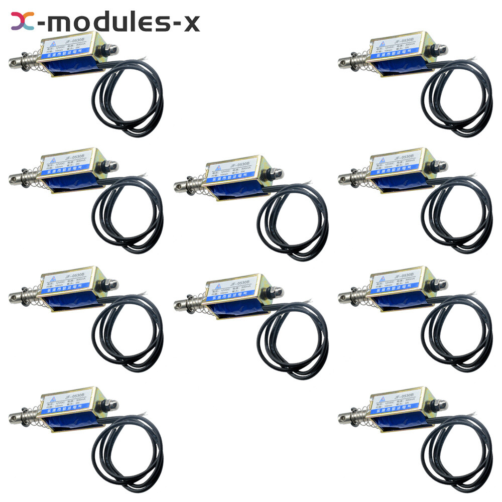 10PCS JF-0530B DC12V 300mA 5N/10mm Precise Pull-Push-Type Solenoid Electromagnet