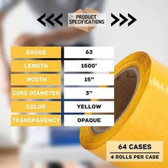 256 Rolls Cast Hand Stretch Wrap Cling 15″x1500′ Dark Yellow Pallet Shrink Film