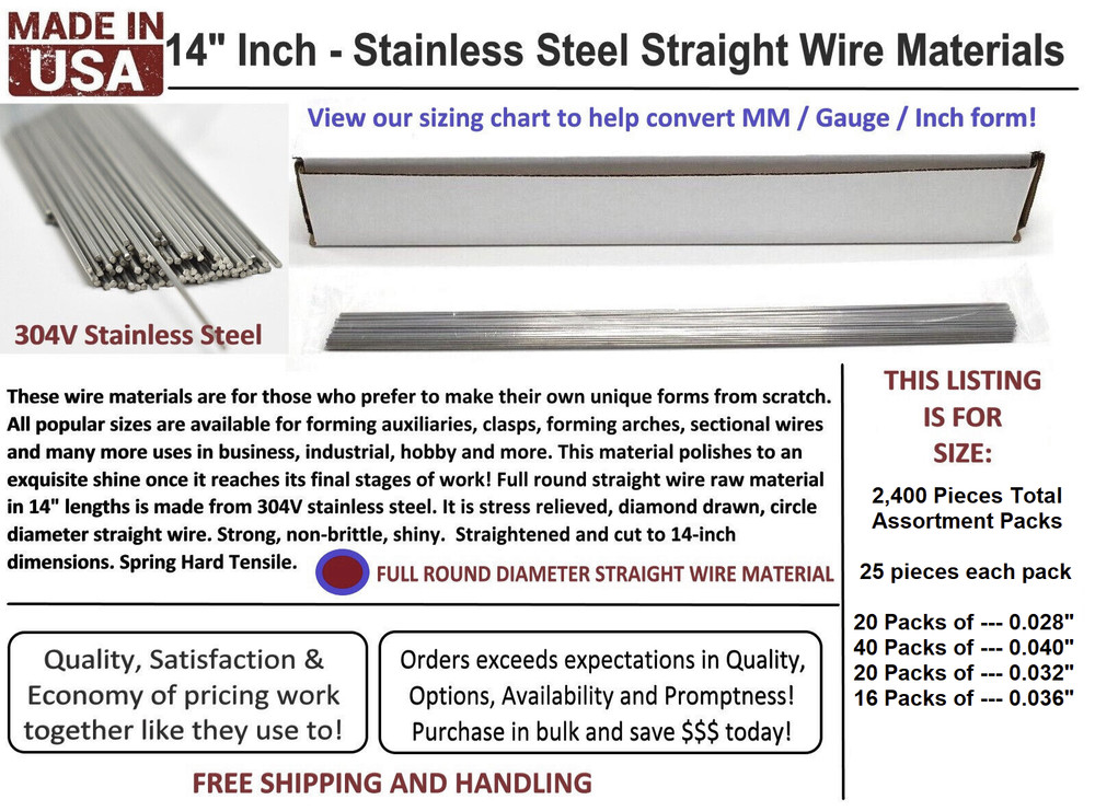 2,400 Pieces Orthodontic Stainless Steel Straight Wire 14” Lengths Assortment!