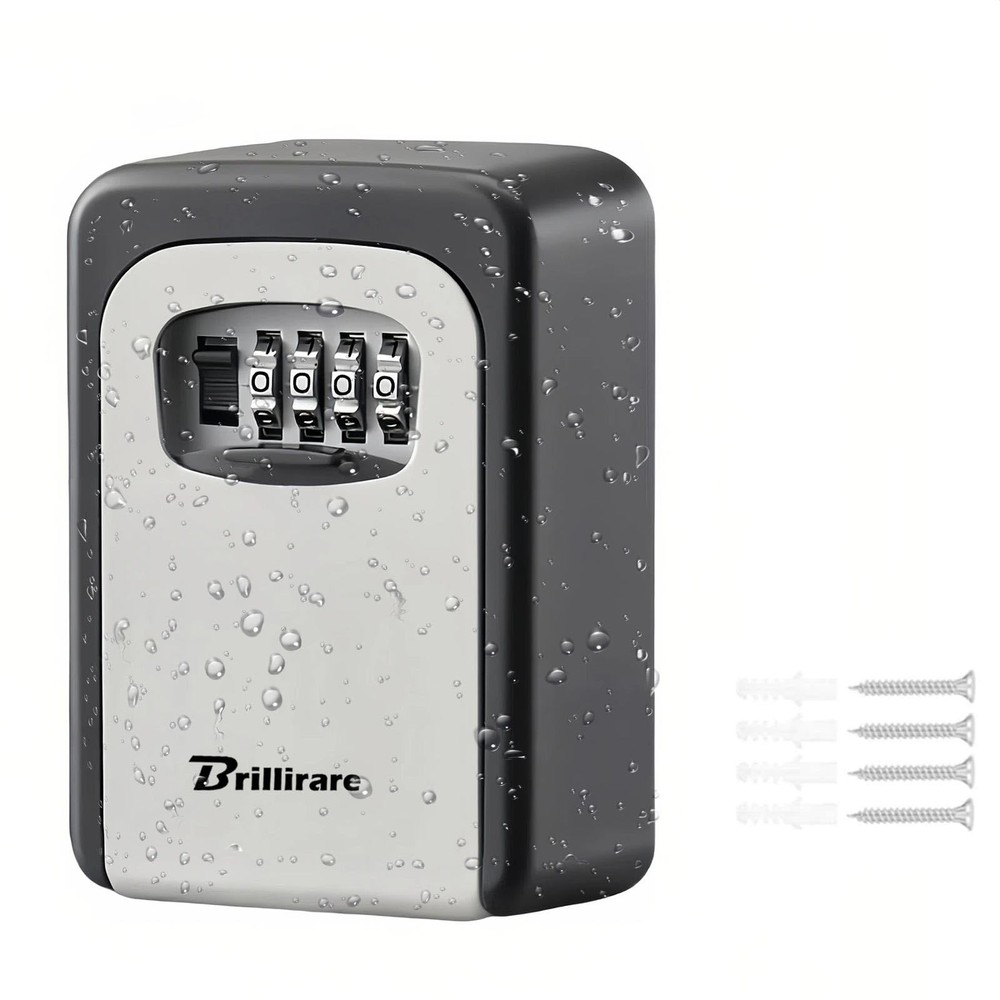Key Lock Box, Waterproof Metal 4 Digits Combination Lockbox, Outside Wall Mou…