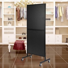 Mobile Black Metal Pegboard Display with 30 Hooks – 2×5.5 Feet