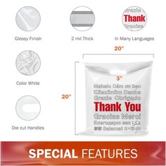 20×20 White Thank You Merchandise Bags, Multi-Language Design, Extra Large Si…