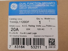 GE General Electric THHQL1120DF Plug-IN Circuit Breaker 20A 1P 120V Dual Functio