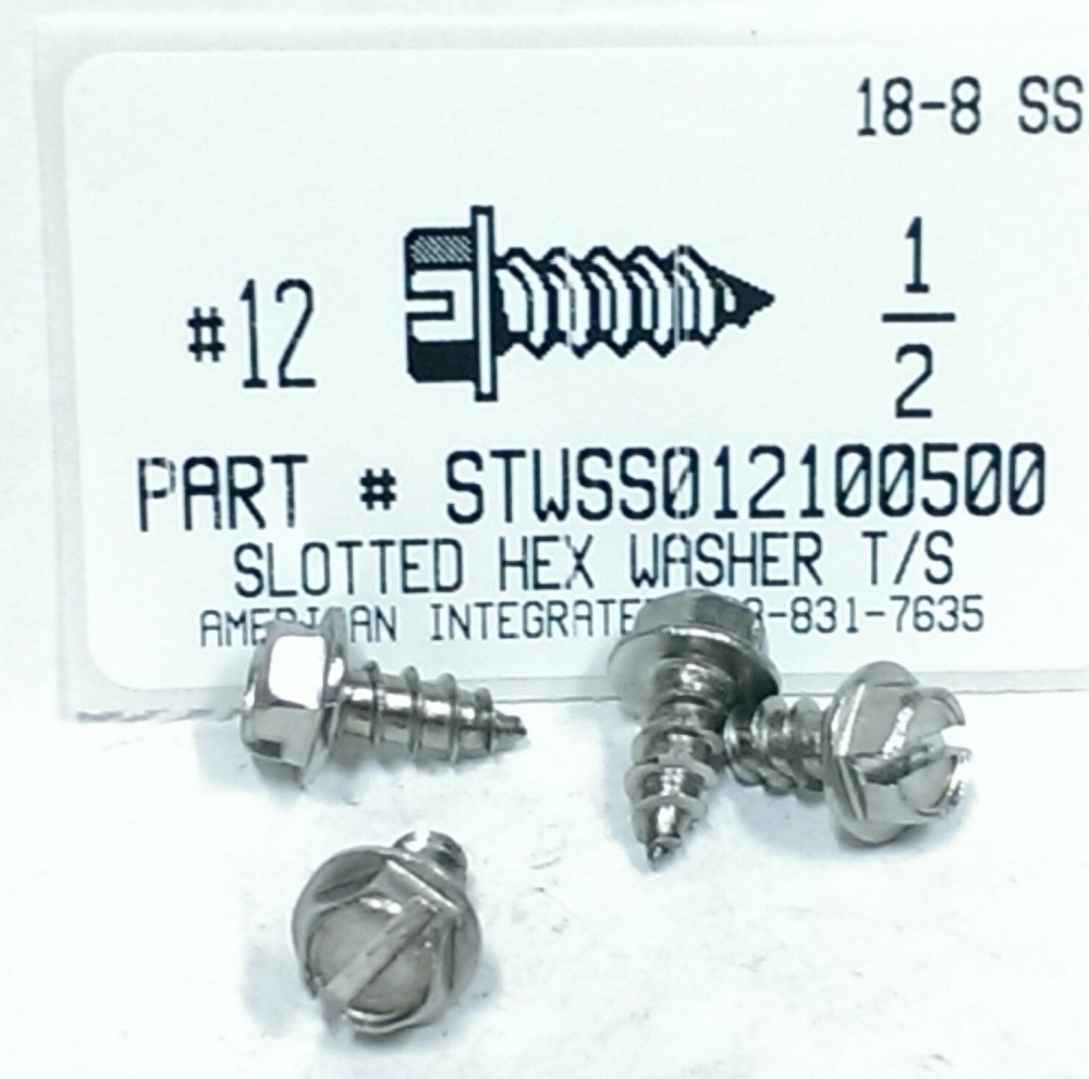 #12×1/2 Hex Washer Head Slotted Tapping Screws Stainless Steel (250)