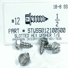 #12×1/2 Hex Washer Head Slotted Tapping Screws Stainless Steel (250)