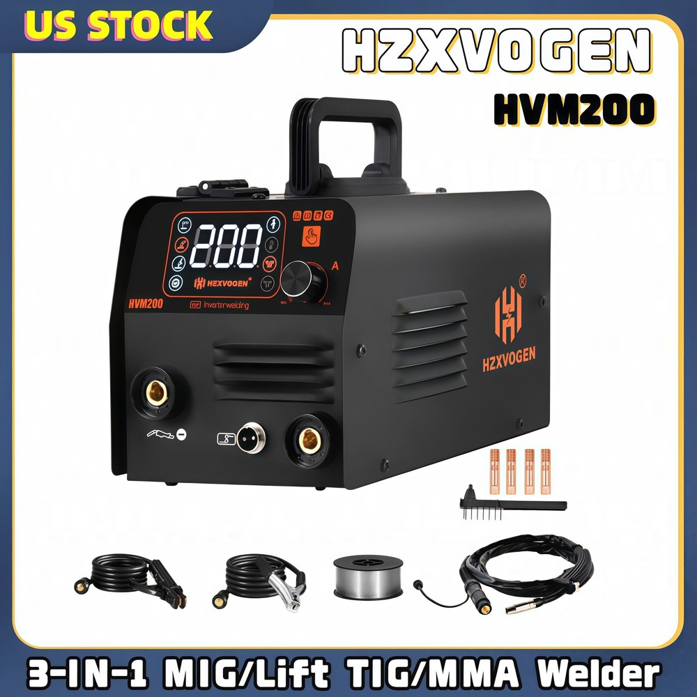 HZXVOGEN 3 IN 1 MIG Welder Flux MIG/lift TIG/MMA 200Amp Welding Machine