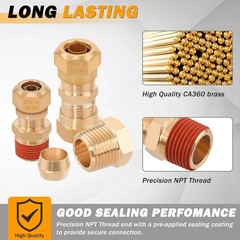 135 Pcs DOT Air Brake Line Fittings, 1/4″ 3/8″ 1/2″ Brass DOT Compression Air Ny