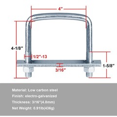 4 Pcs 4 Inch Wide Square U-Bolt for Trailer, 1/2″ x 4″ x 4-1/8″, Electro-Galv…