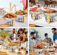 ROVSUN 4 Pack 5QT Gold Chafing Dish Buffet Set NSF Stainless w/ Glass Lid Holder