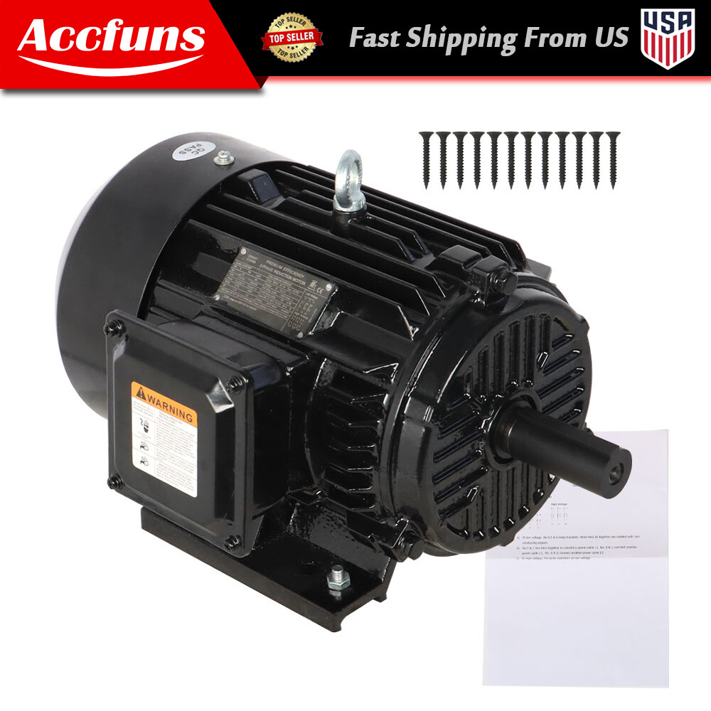 1800 RPM Electric Motor 184T Frame TEFC 230/460 Volt Severe Duty 5HP 3 Phase New