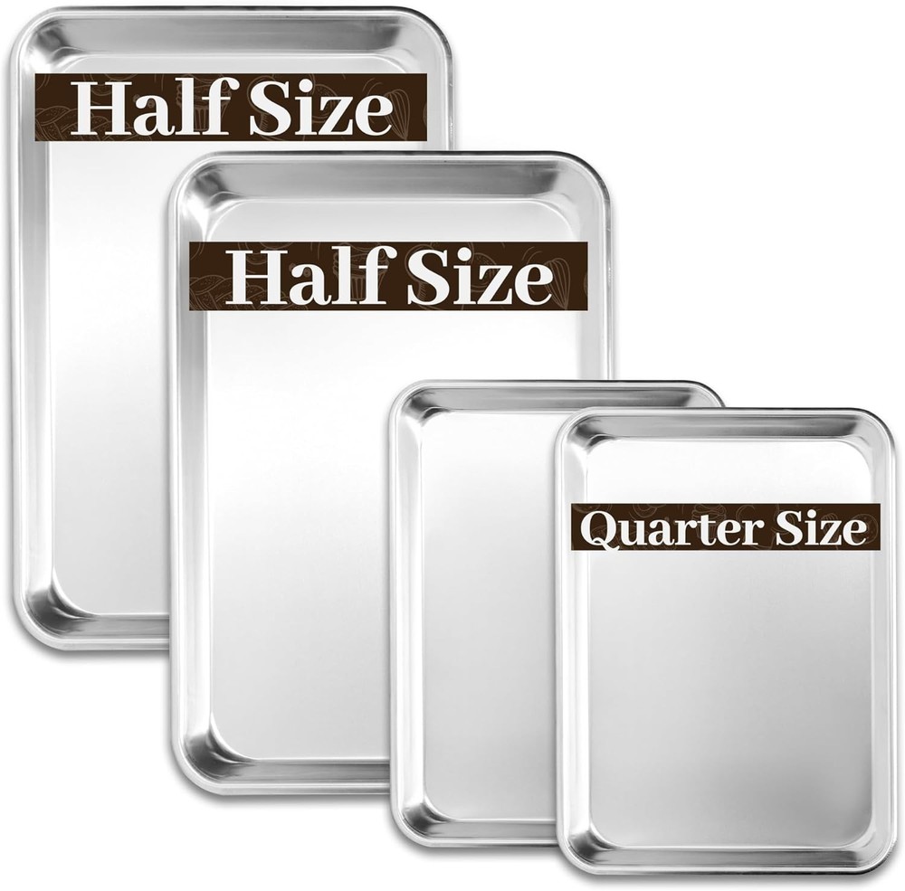 Aluminum Baking Sheet Pan Set 4 18×13 and 13×10 Heavy Duty for Oven