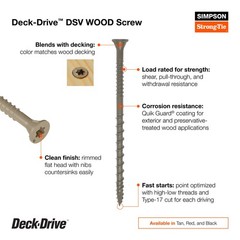 Simpson Strong-Tie Deck-Drive DSV wood screw #10×3″ DSVT3MB Tan 1,750 Exterior