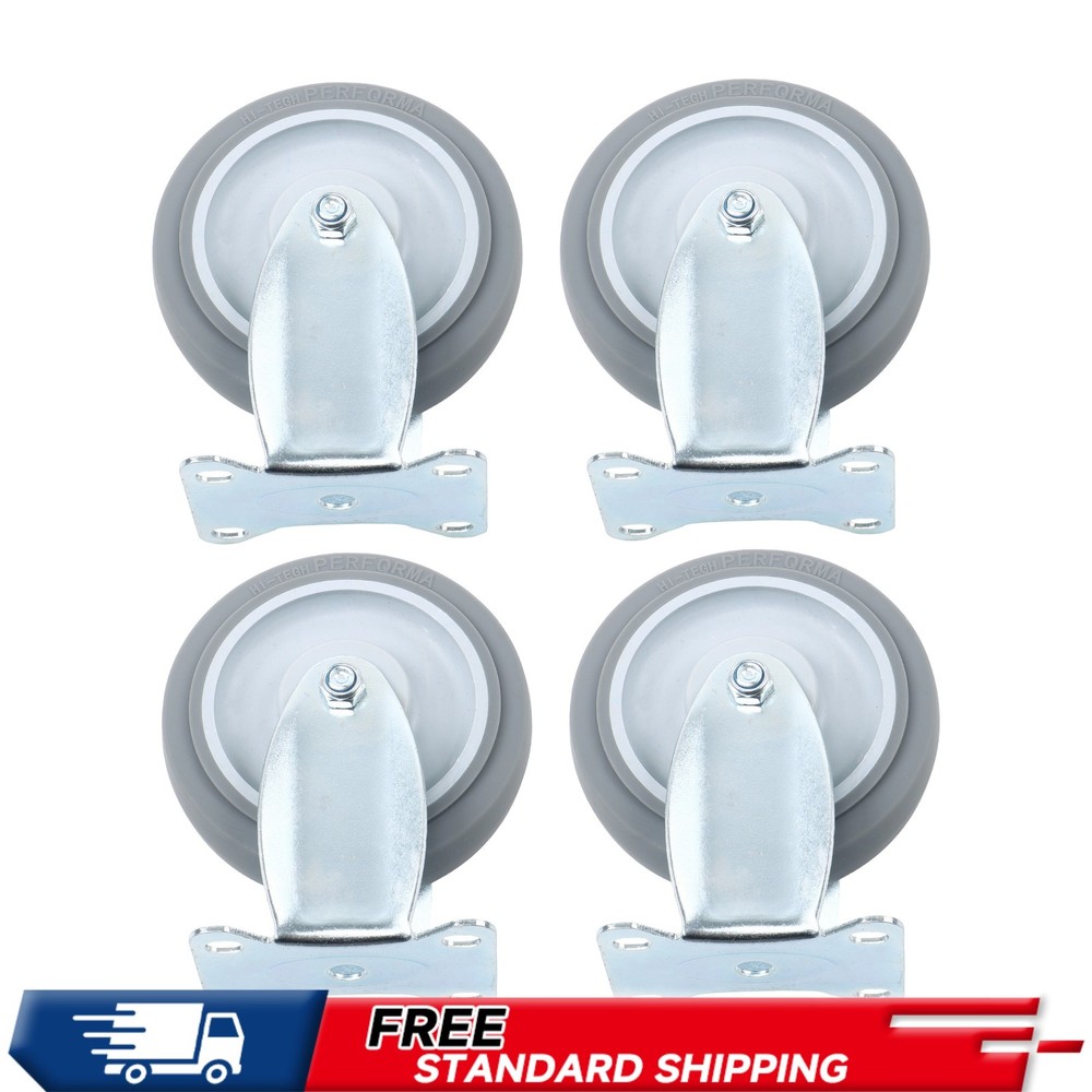 4 Pieces 5″ Industrial Casters Heavy Duty Fixed Rubber Casters 1400 Pounds Grey