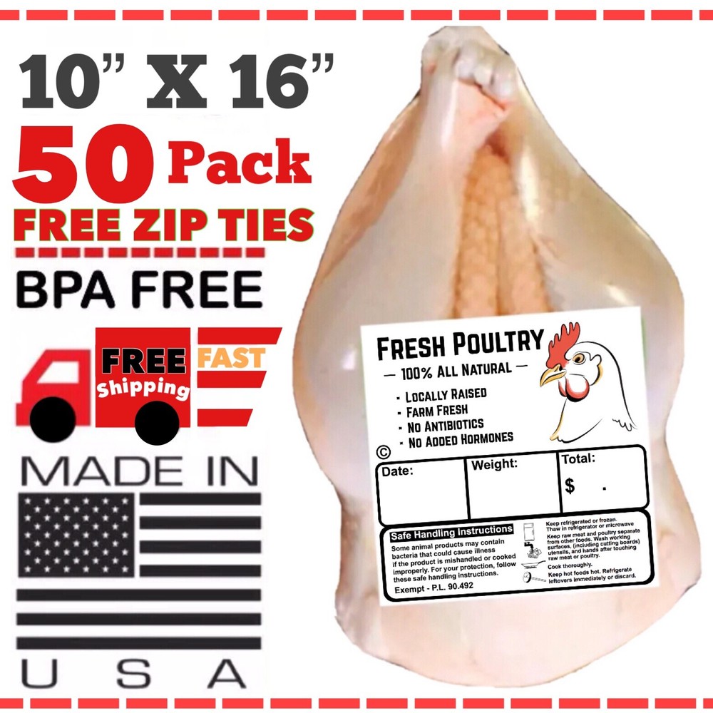 POULTRY SHRINK BAGS 10″ X 16″ + FREE ZIP TIES FREEZER SAFE MADE IN THE USA 🇺🇸