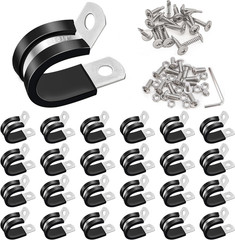 50PCS 3/8 Inch Cable Clamps 304 Stainless Steel Rubber Cushion Insulated Wire Cl