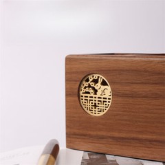 1pcs Wood Pen Holder Box Chinese Style Office Wooden Desktop Organizer Box