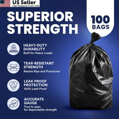 Plasticplace 55-60 Gallon Trash Bags │ 1.0 Mil │ 100 Count (Pack of 1), Black