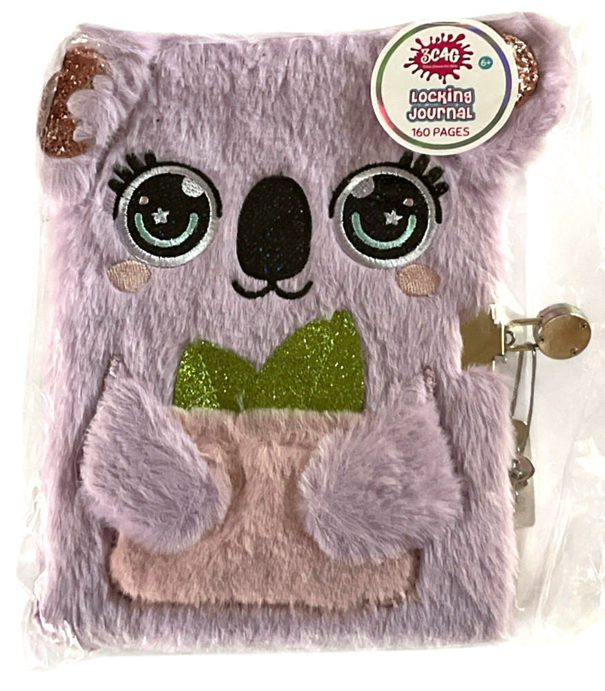 3C4G Girls Koala Plush Locking Journal 160 Pages 6X8 Gem Lock 2 Keys Diary Gift