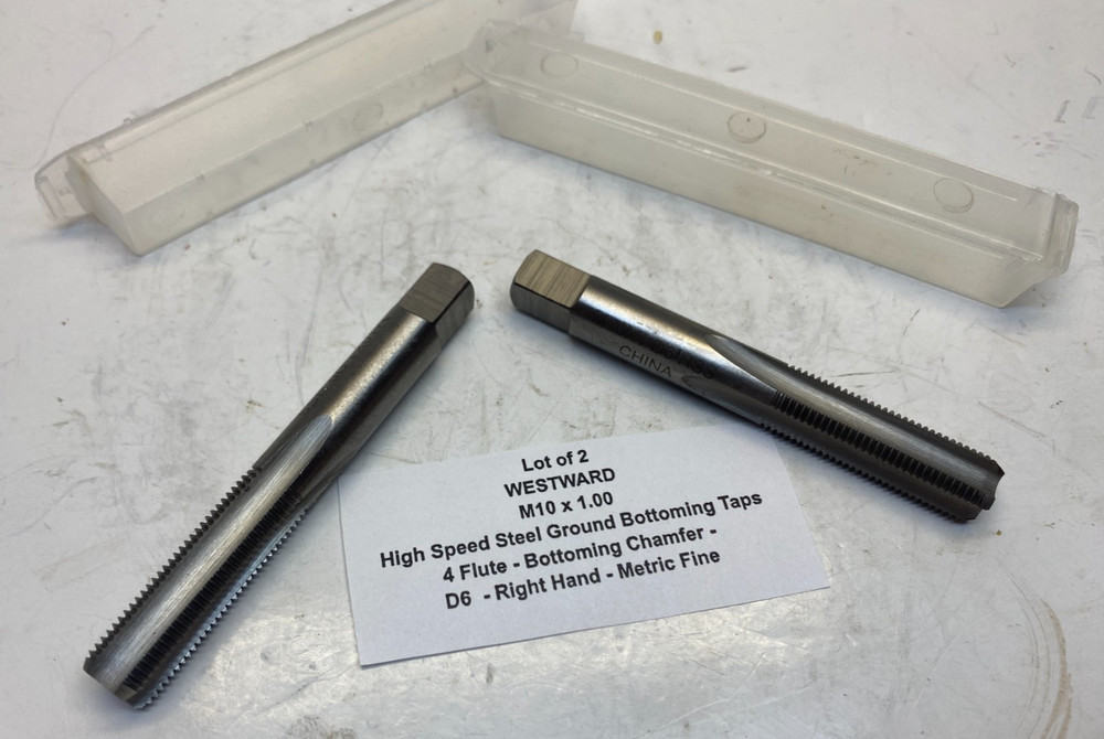 (Qty 2) WESTWARD M10 x 1.00 HSS Ground Bottoming Tap – 4 Flute – D6 – Fine –