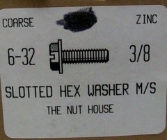 100/250/500 6-32 X 3/8 FT INDENTED SLOTTED HEX WASHER HEAD MACHINE SCREW ZINC NH