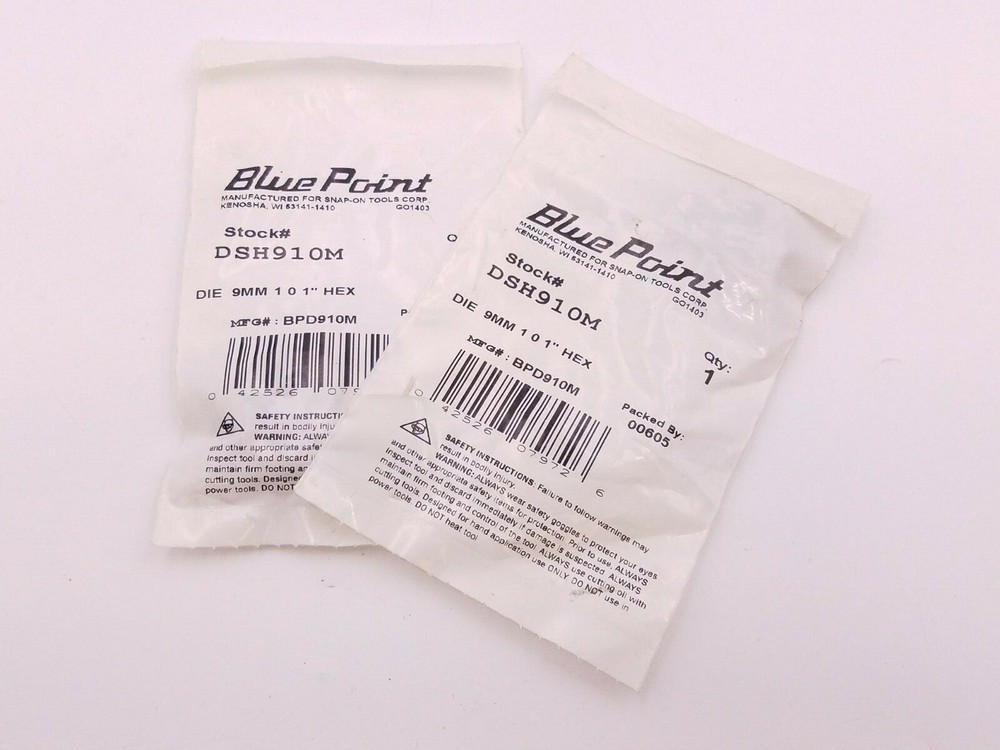 2 Pcs Blue Point DSH910M Die Snap On 9mm-10 1″ Hexagon Hex Re-Threading Tool NOS
