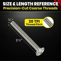 Chenango Supply Stainless 1/4-20 x 2-1/2inches Carriage Bolt (3/4inches to 5inch