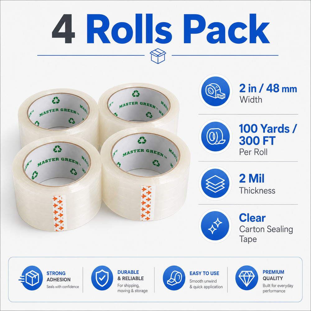 4 Rolls Shipping Box Packing Sealing Tape 2″ x 100 Yards 300FT w/ FREE Shipping